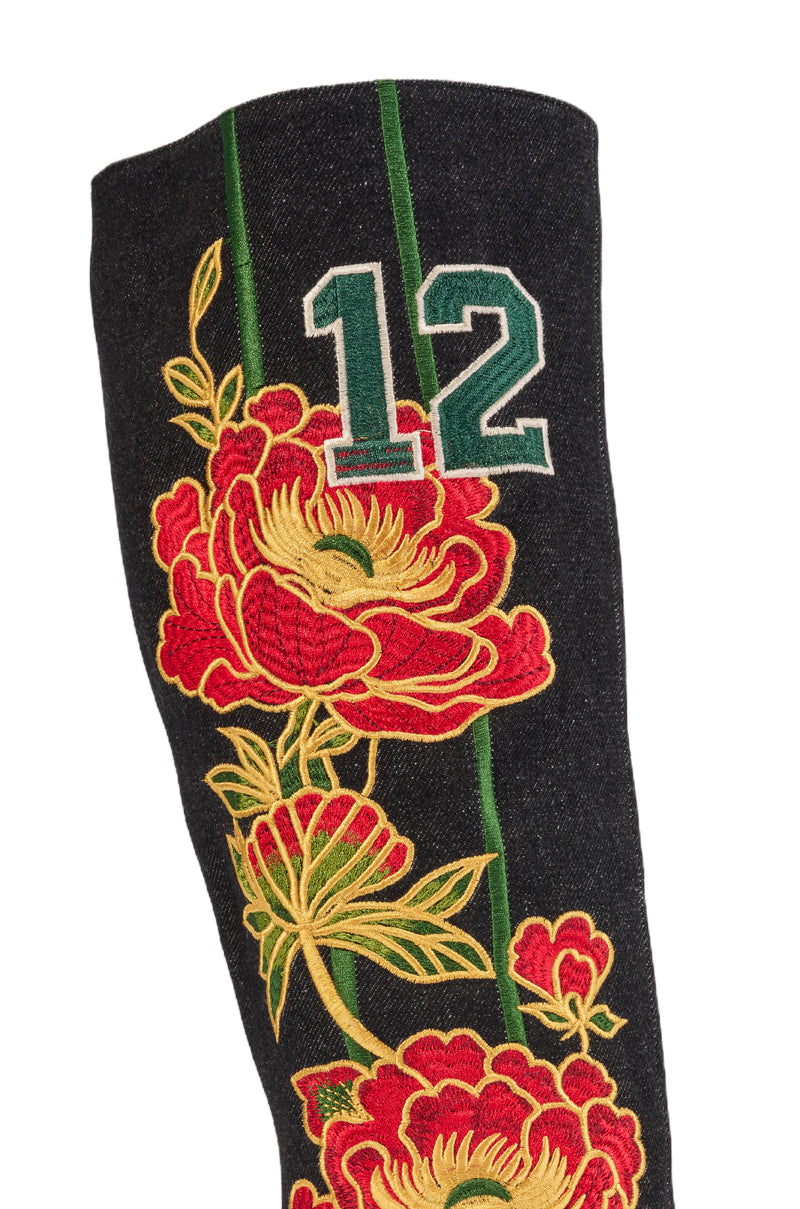 AZALEA WANG HAWN BLACK MULTI FLORAL EMBROIDERED STILETTO BOOT