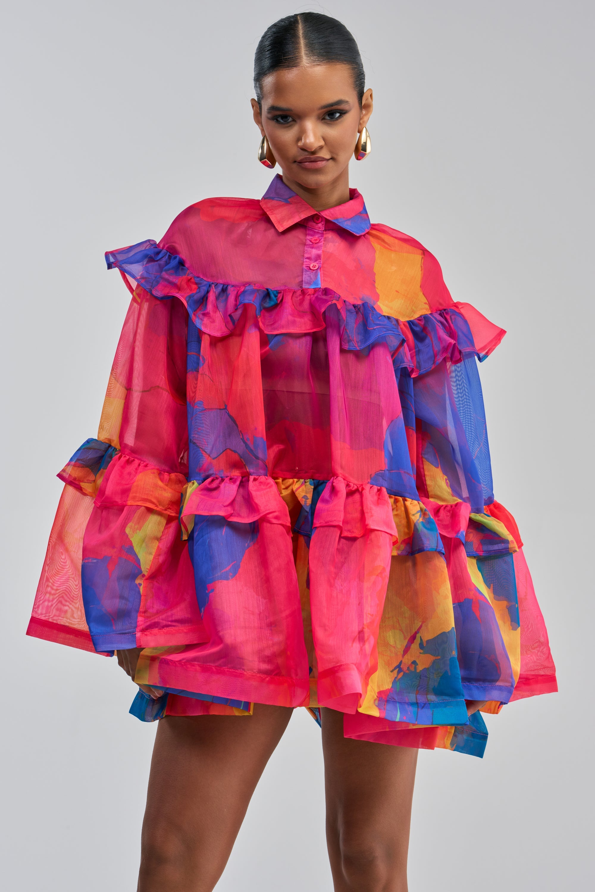 CALL ME BABY CHIFFON MINI DRESS IN PINK MULTI