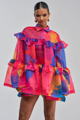 CALL ME BABY CHIFFON MINI DRESS IN PINK MULTI