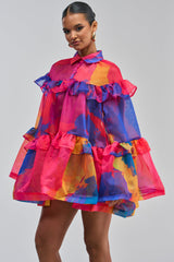 CALL ME BABY CHIFFON MINI DRESS IN PINK MULTI