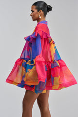 CALL ME BABY CHIFFON MINI DRESS IN PINK MULTI