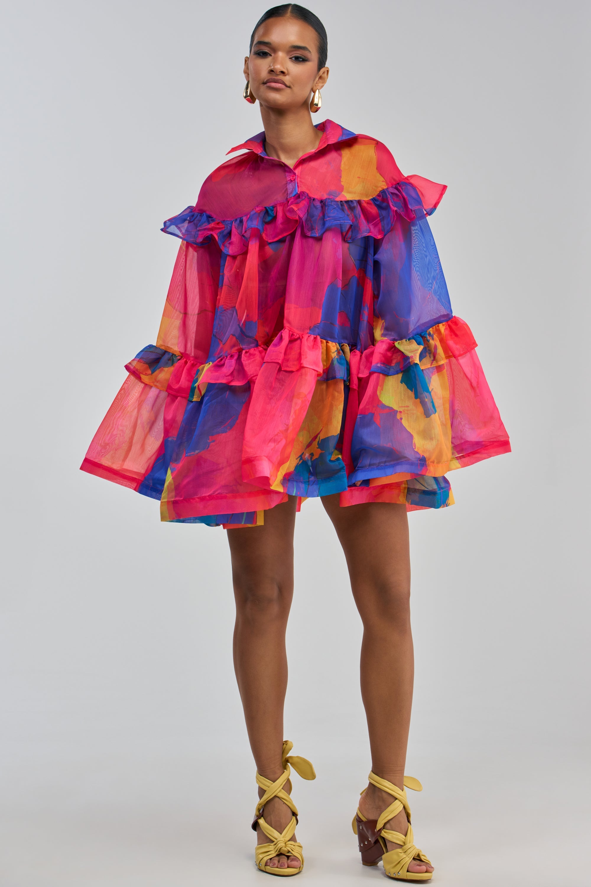 CALL ME BABY CHIFFON MINI DRESS IN PINK MULTI