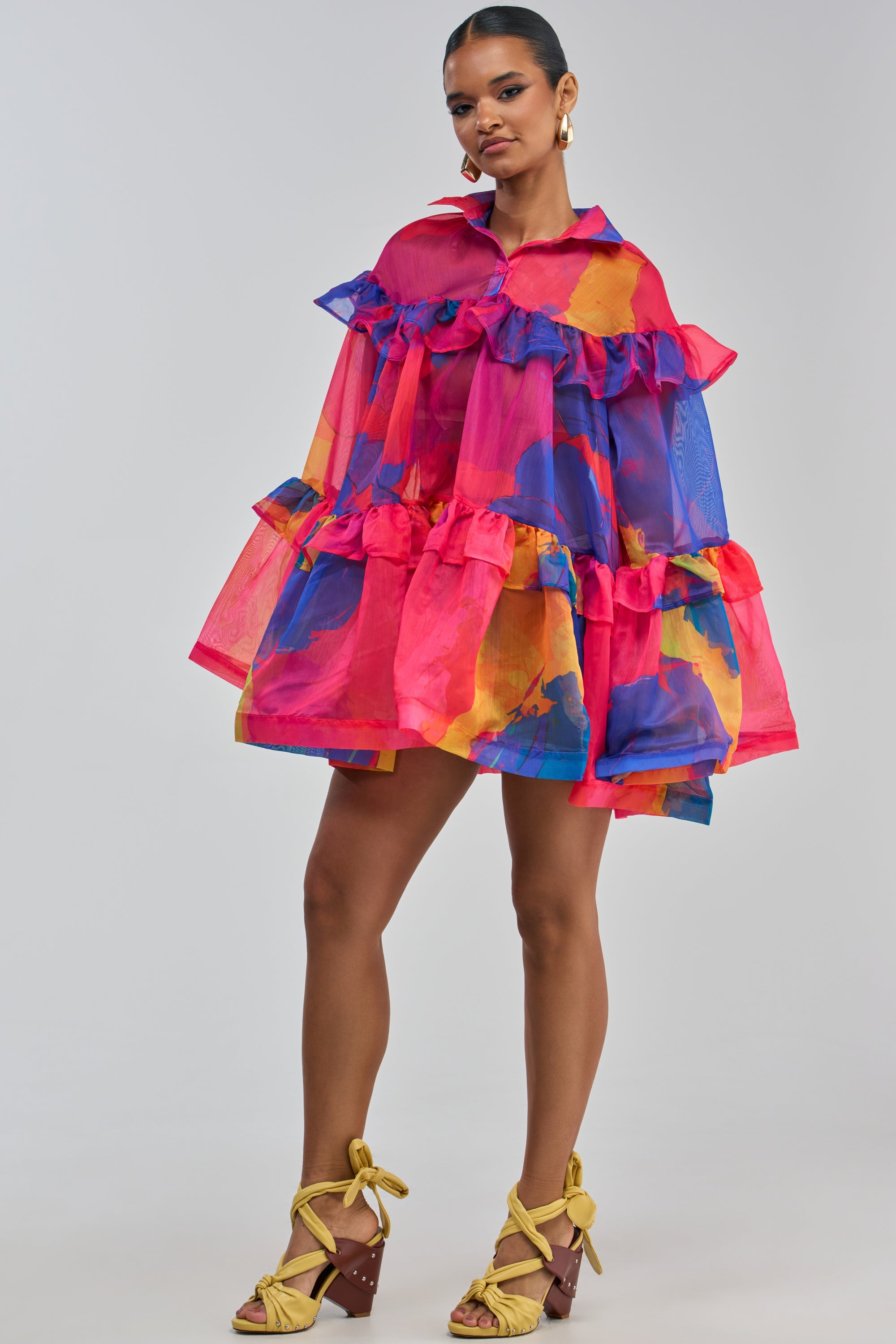 CALL ME BABY CHIFFON MINI DRESS IN PINK MULTI