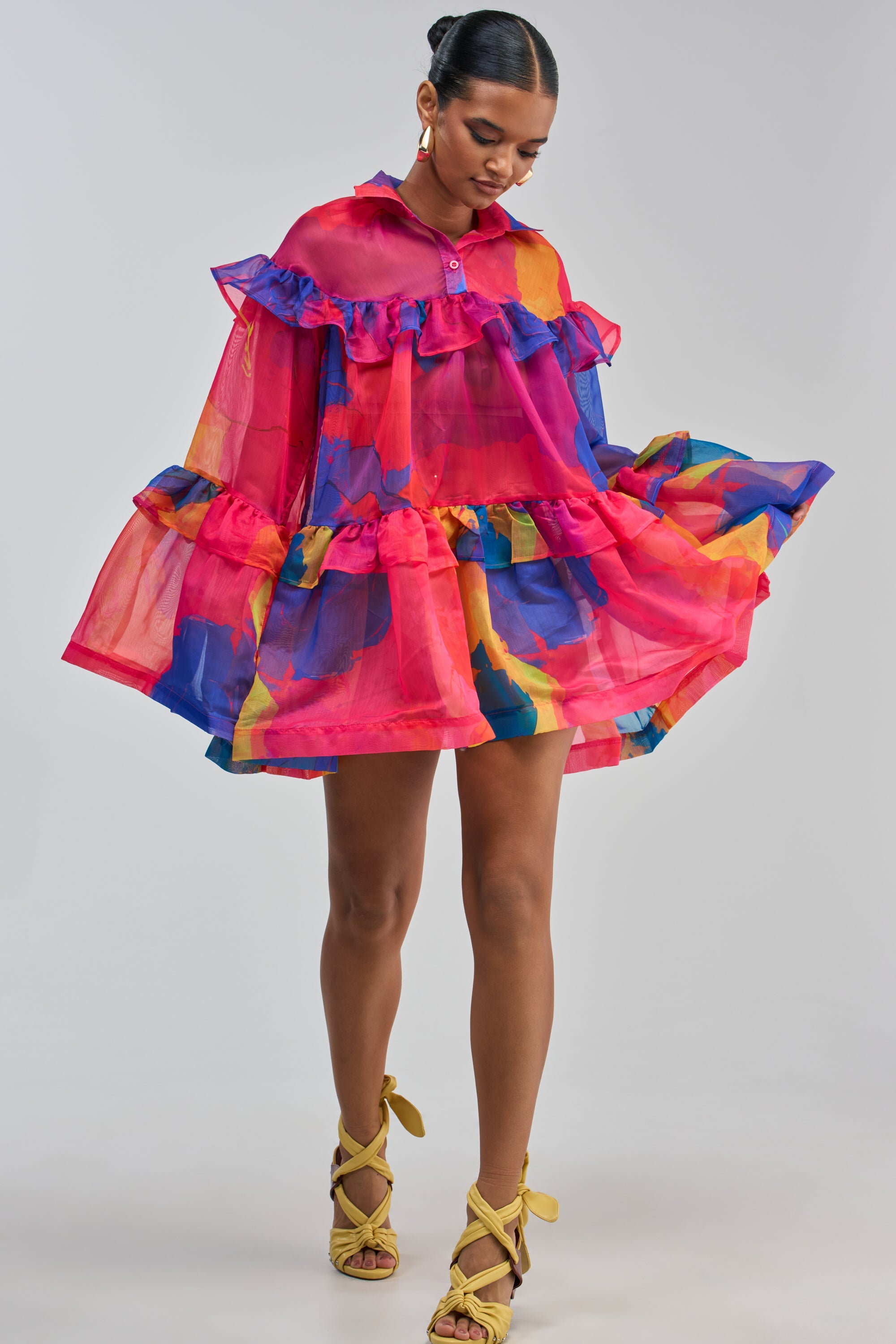 CALL ME BABY CHIFFON MINI DRESS IN PINK MULTI