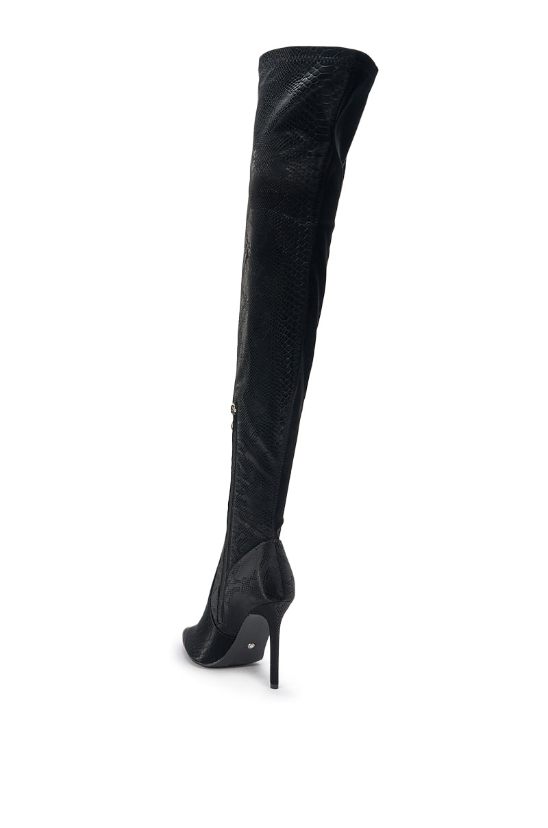AZALEA WANG INGENUE BLACK SNAKE OVER THE KNEE STRETCH PU STILETTO BOOT