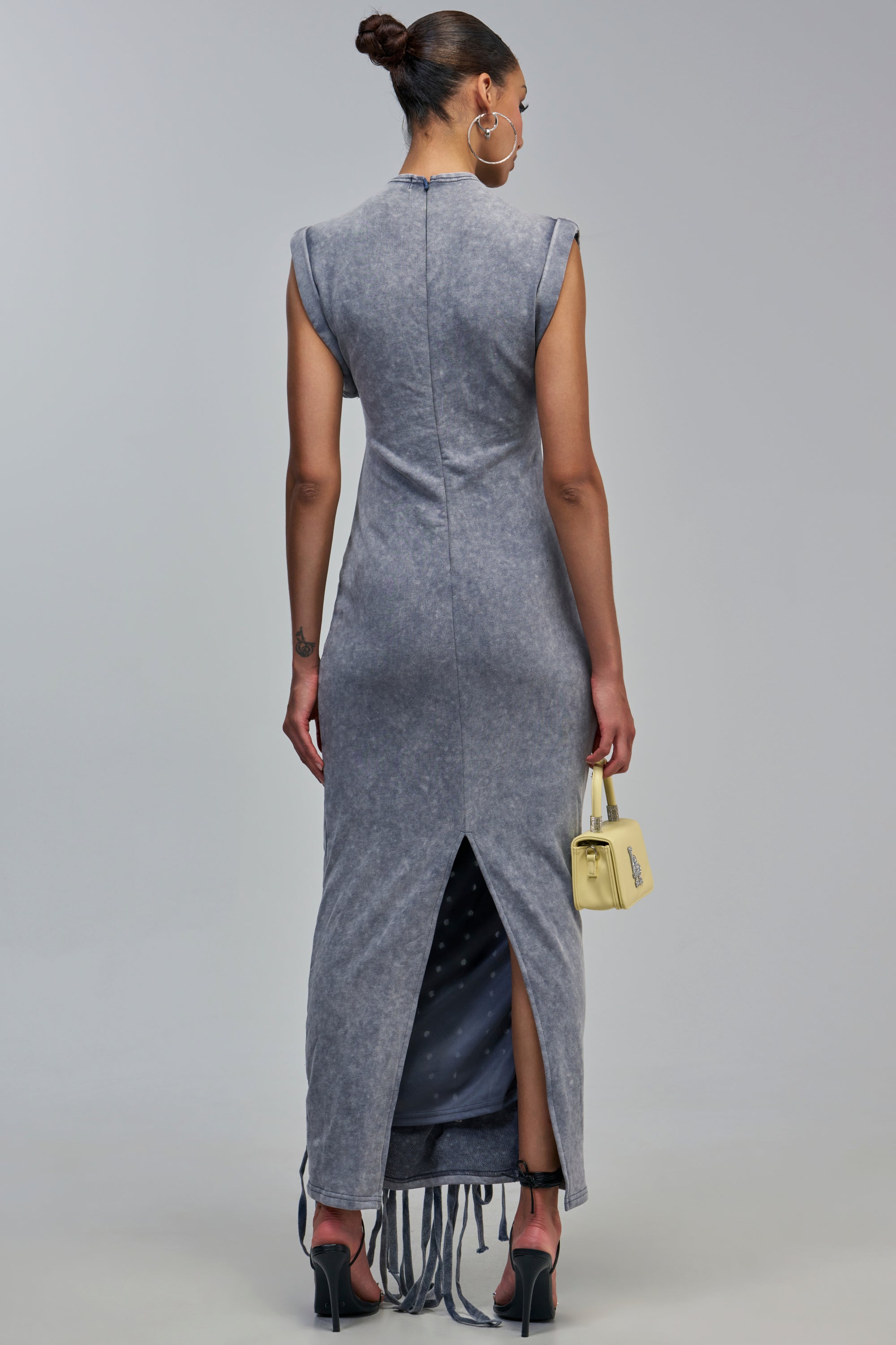 ALL ABOUT IT LACE UP MAXI DRESS IN MEDIUM BLUE DENIM