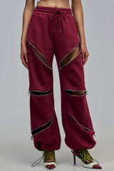 CALI MULTI ZIPPER JOGGER IN BURGUNDY