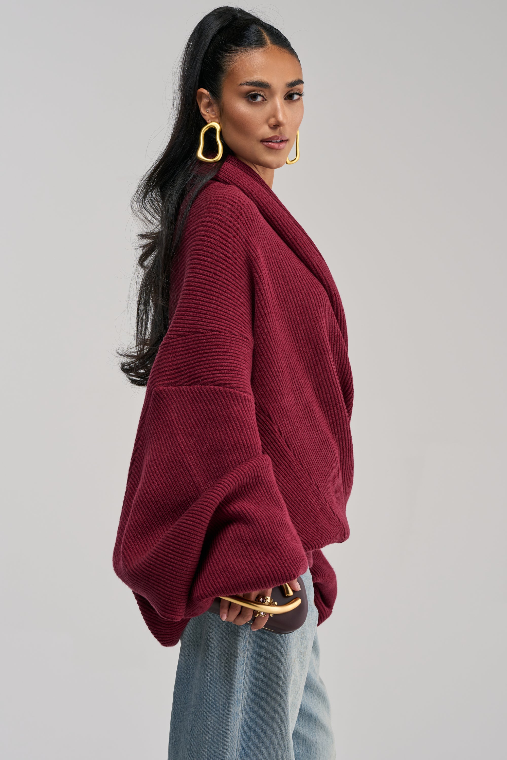 CRAZY FOR YOU CROSS FRONT SWEATER IN BURGUNDY