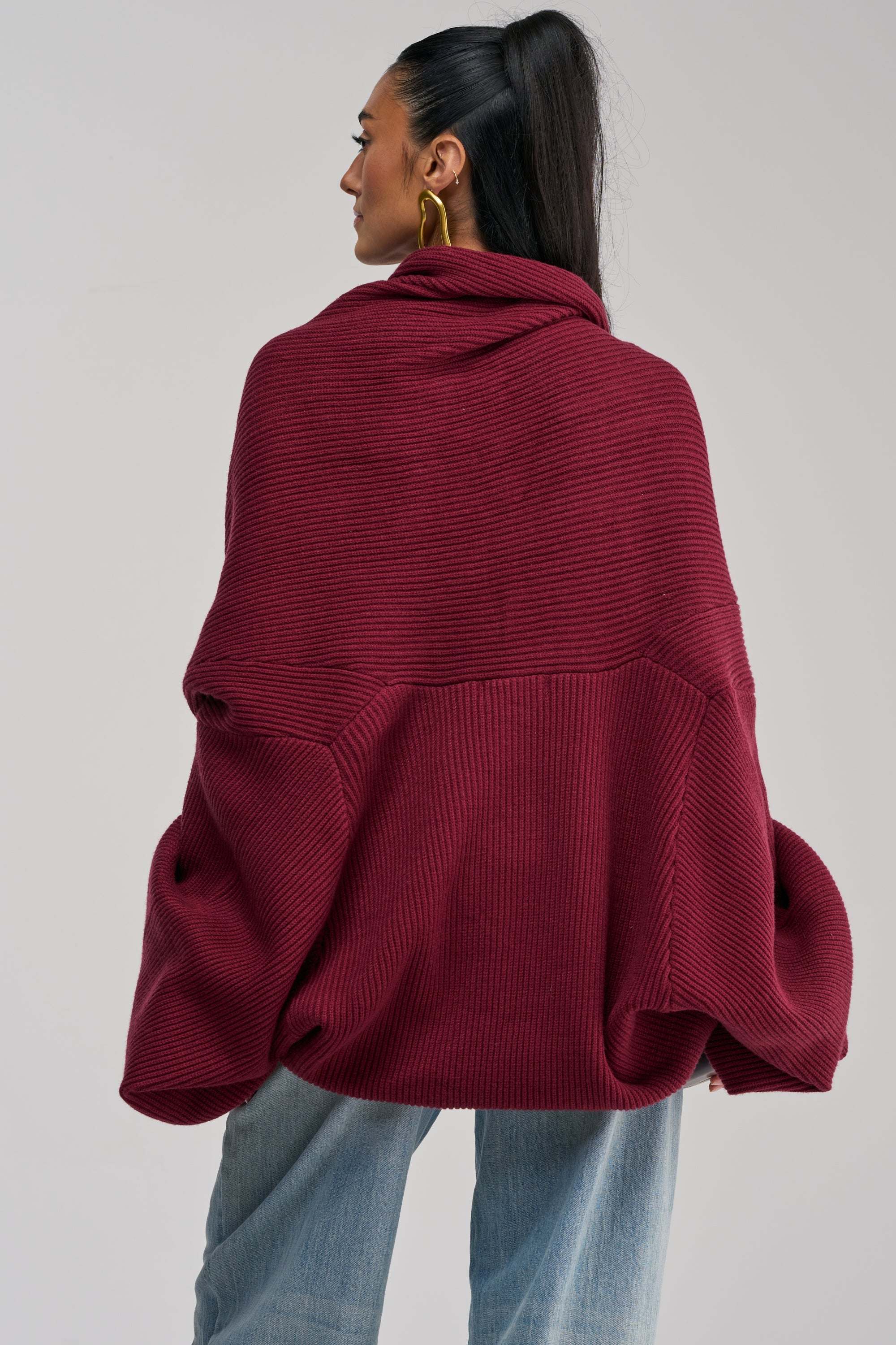 CRAZY FOR YOU CROSS FRONT SWEATER IN BURGUNDY