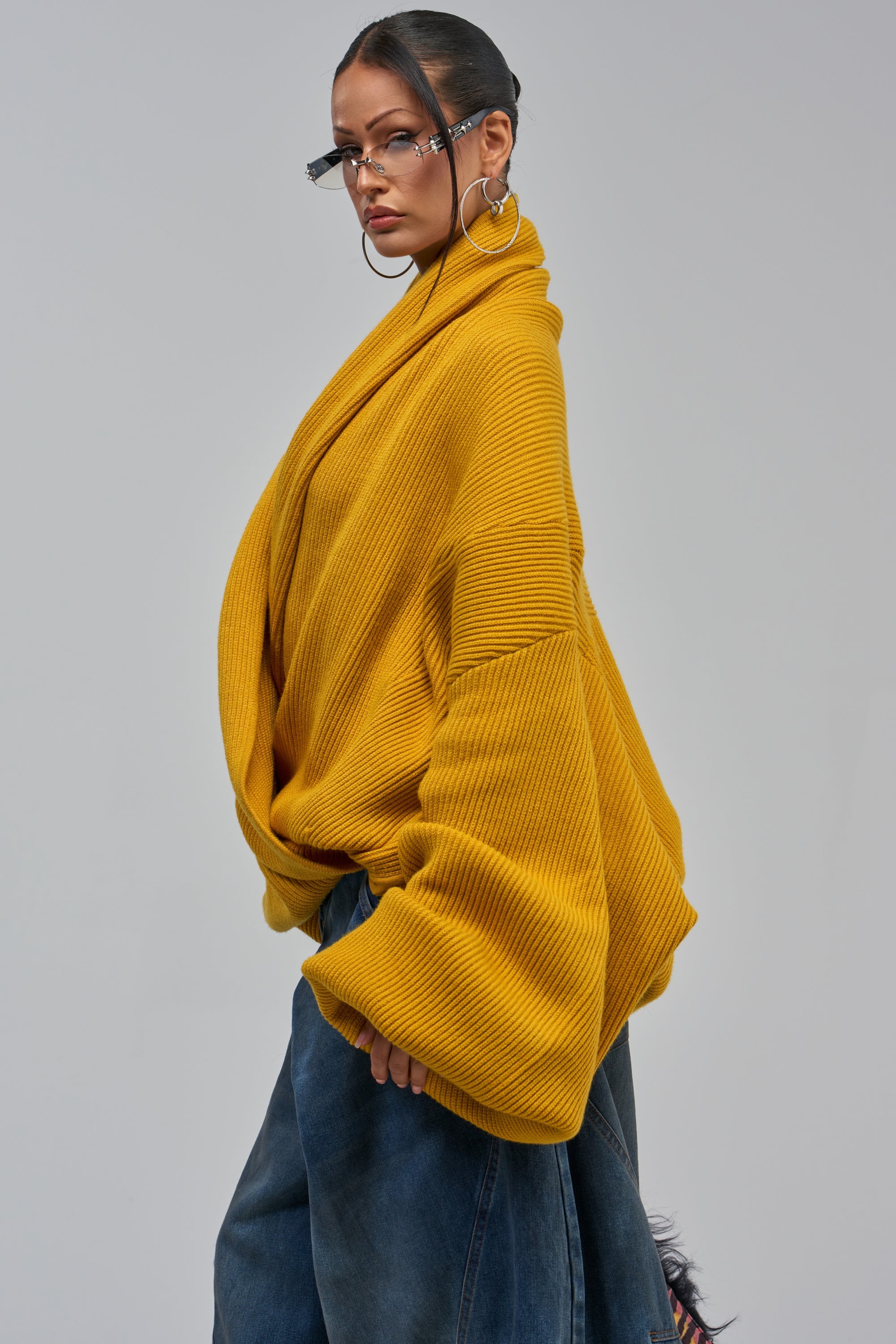 CRAZY FOR YOU CROSS FRONT SWEATER IN MUSTARD