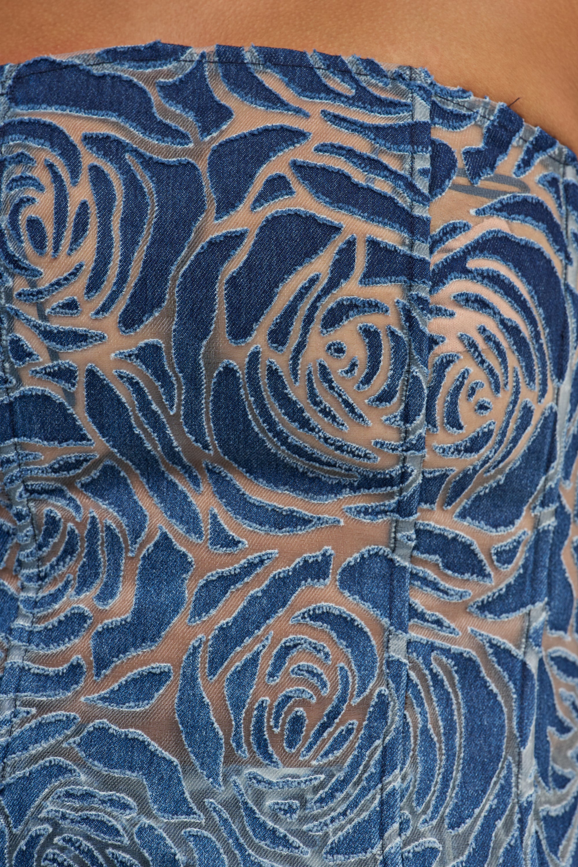 DENIM FOR DAYS ZIP UP CORSET IN DARK BLUE DENIM