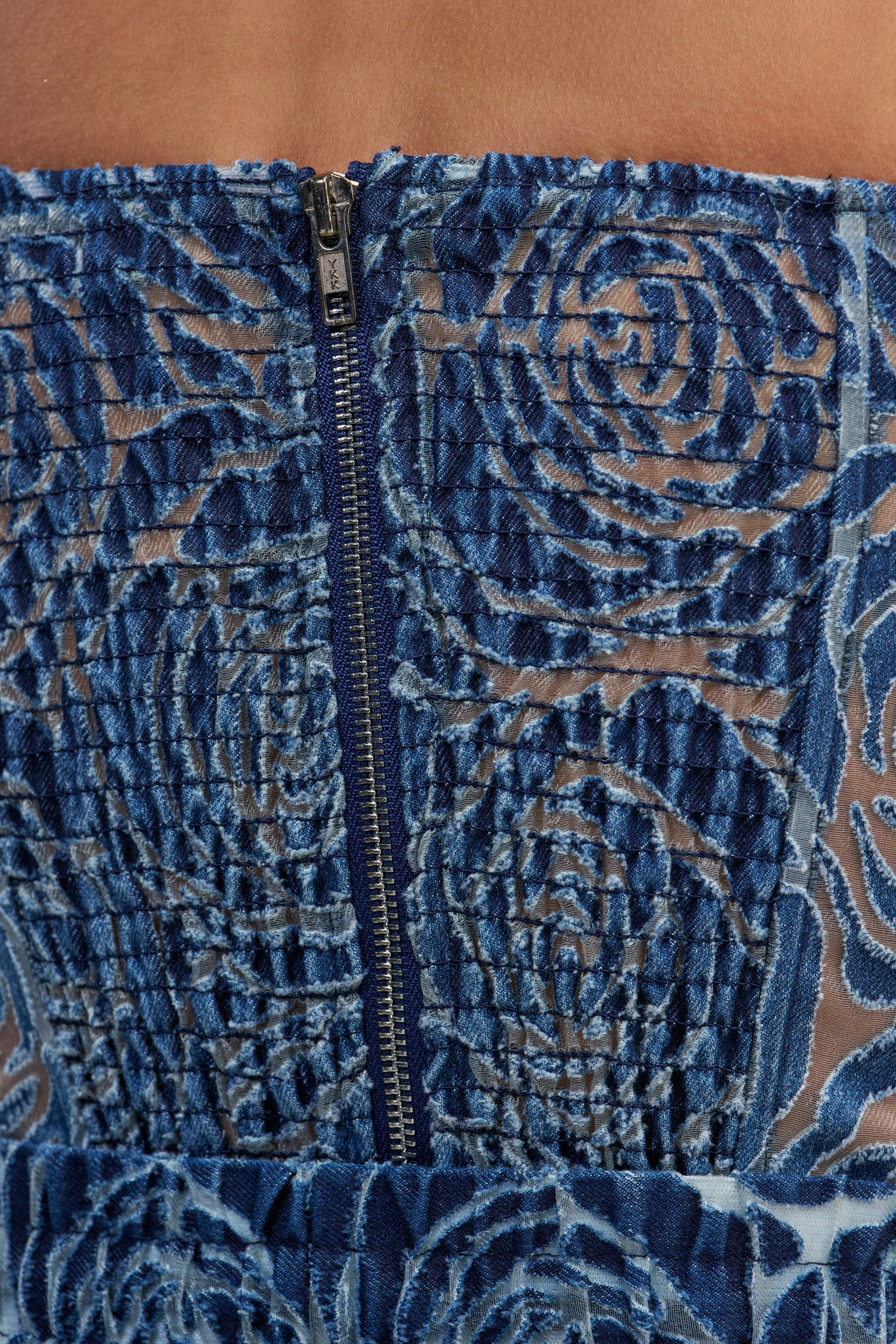 DENIM FOR DAYS ZIP UP CORSET IN DARK BLUE DENIM