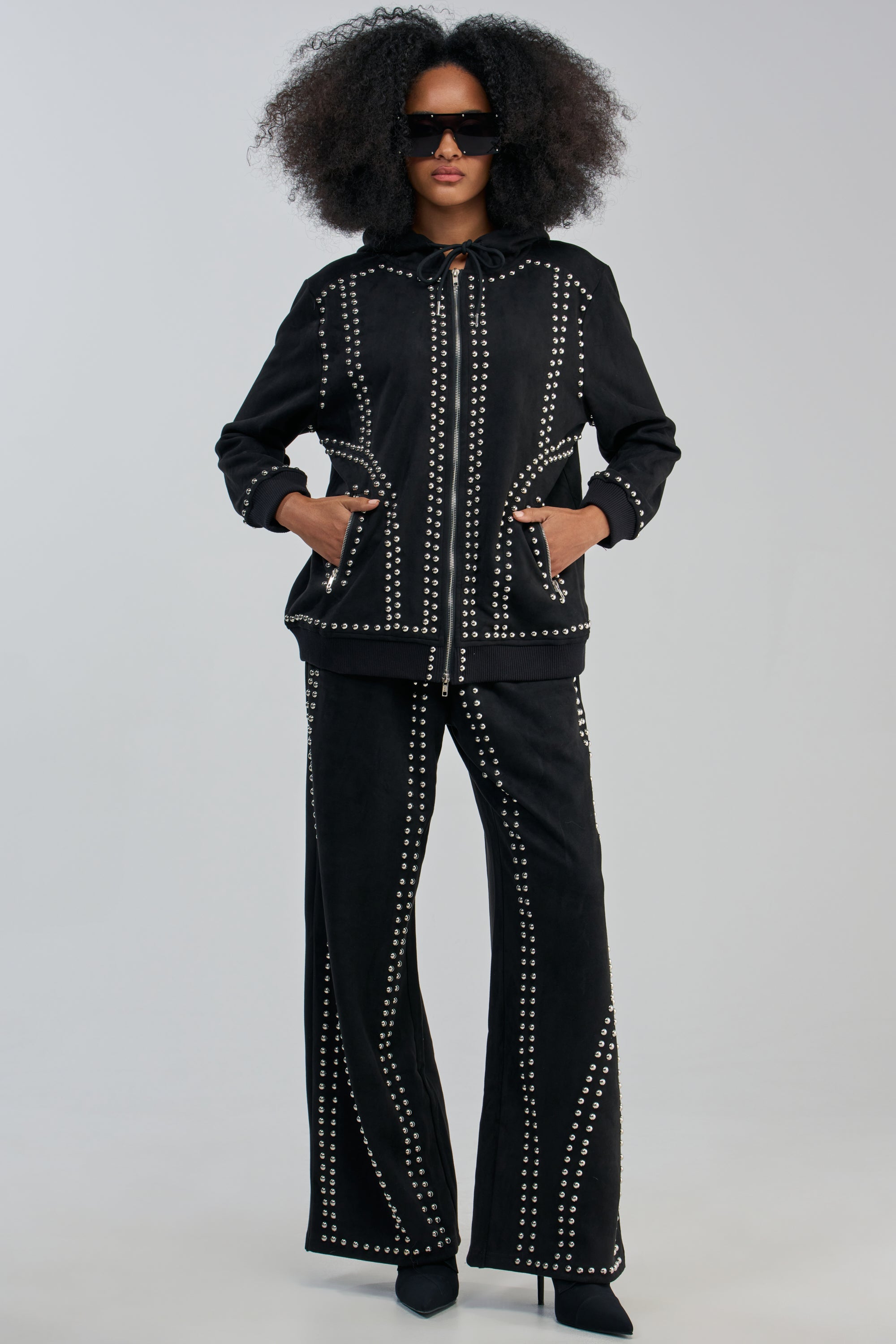 ASHLEY STUDDED ZIP UP SWEATSHIRT