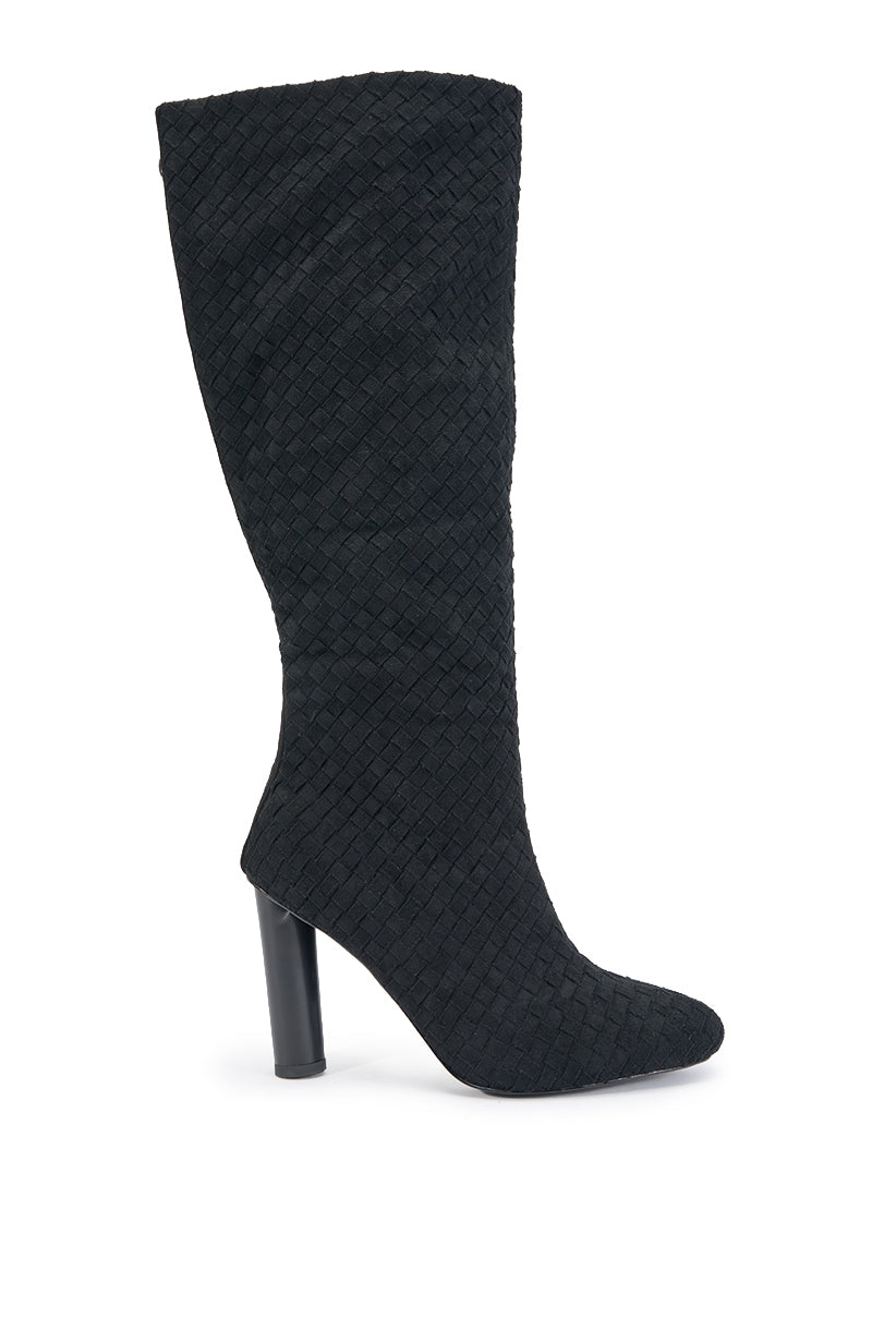 AZALEA WANG JUDY BLACK FAUX SUEDE BLOCK HEEL BOOT