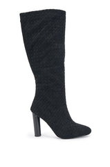 AZALEA WANG JUDY BLACK FAUX SUEDE BLOCK HEEL BOOT