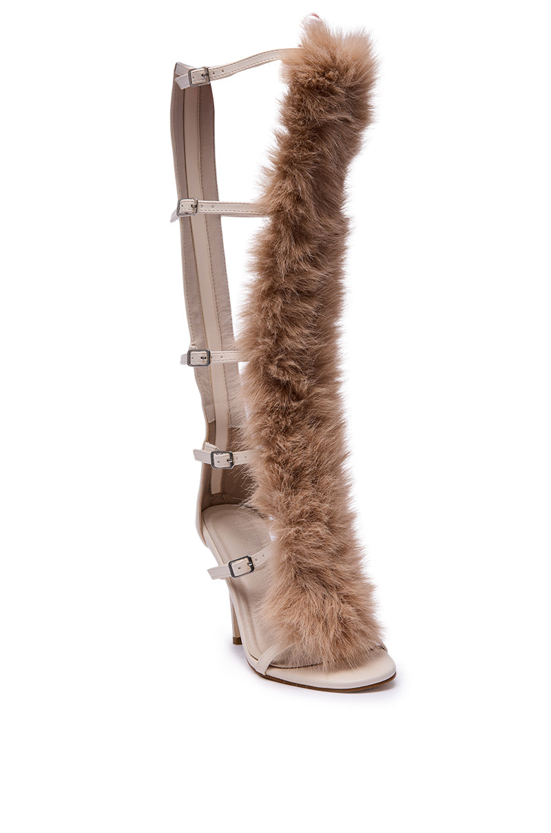 AZALEA WANG JUSTYCE IVORY FUR GLADIATOR SANDAL