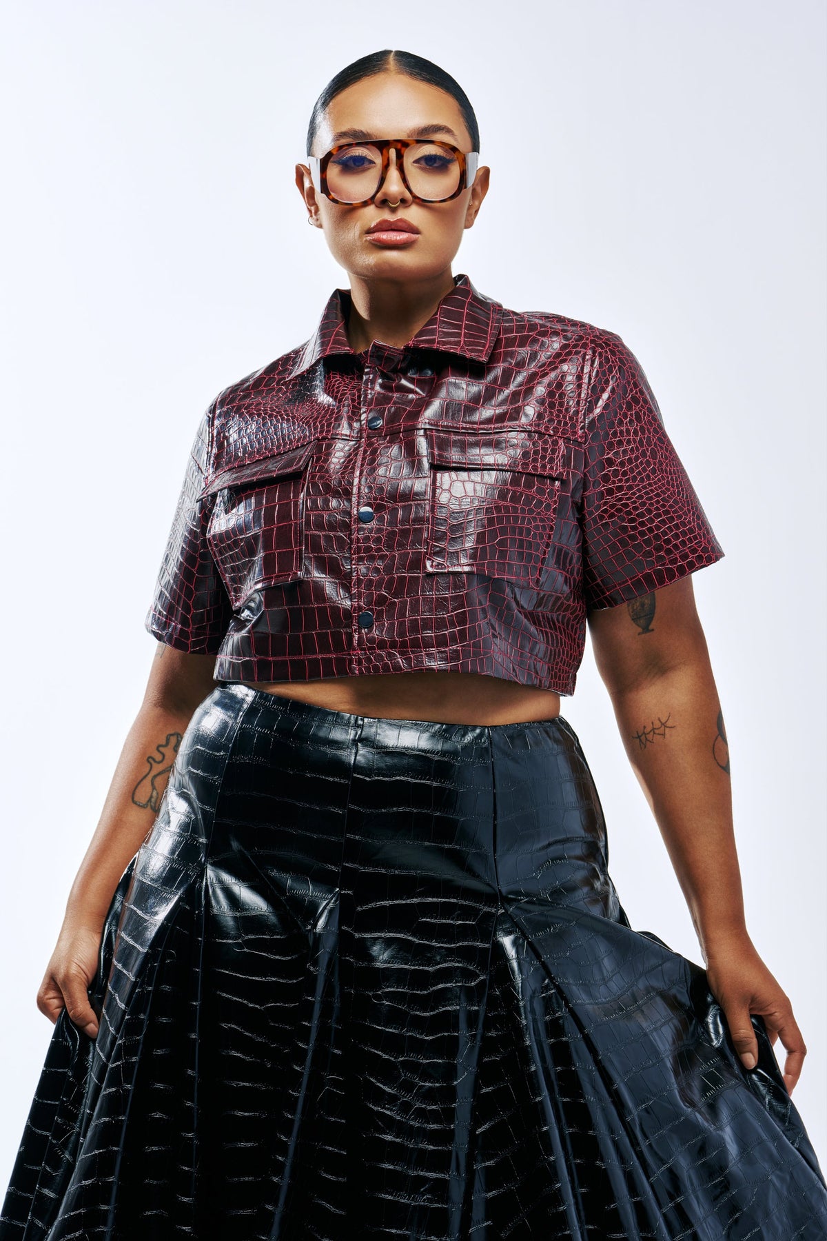 BORDEAUX CROC UTILITY CROP BUTTON DOWN