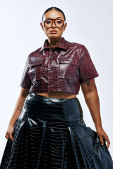 BORDEAUX CROC UTILITY CROP BUTTON DOWN