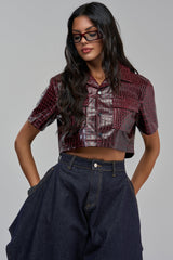 BORDEAUX CROC UTILITY CROP BUTTON DOWN