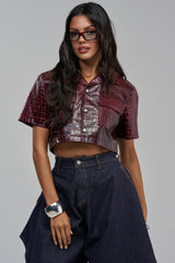 BORDEAUX CROC UTILITY CROP BUTTON DOWN