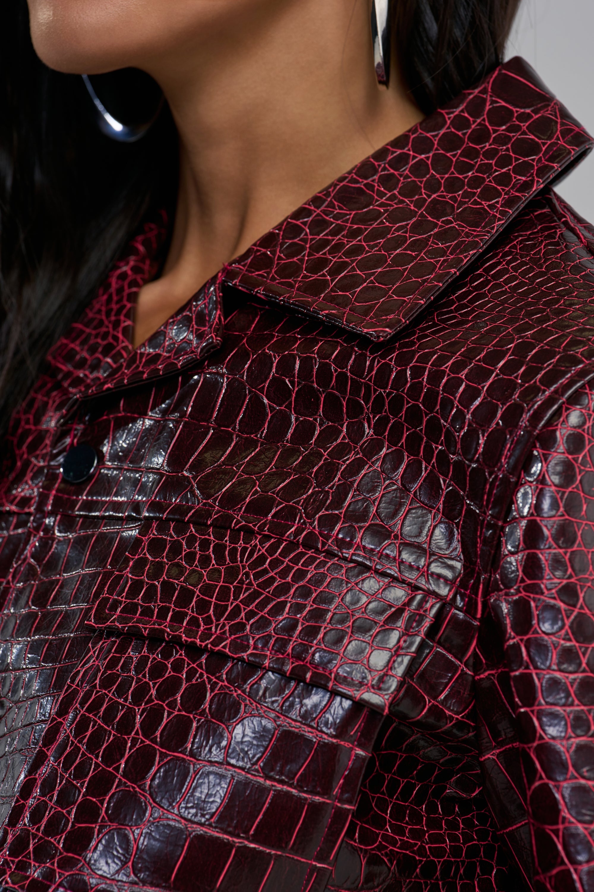 BORDEAUX CROC UTILITY CROP BUTTON DOWN
