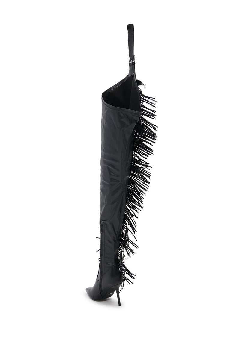 AZALEA WANG KATRICE BLACK STILETTO WESTERN FRINGE CHAP BOOT