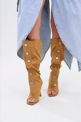 AZALEA WANG KAZUKI TAN SLOUCHY SUEDE OPEN TOE BOOT