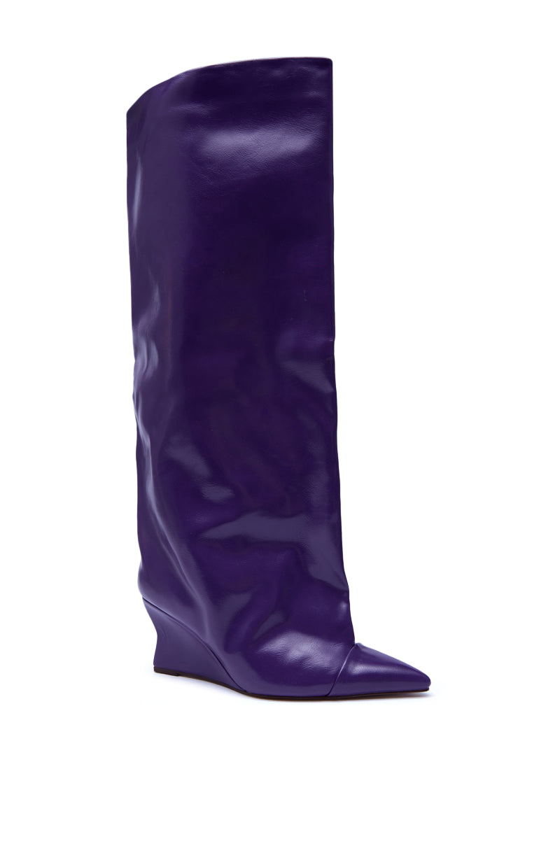 AZALEA WANG KENYA PURPLE KNEE HIGH WEDGE BOOT