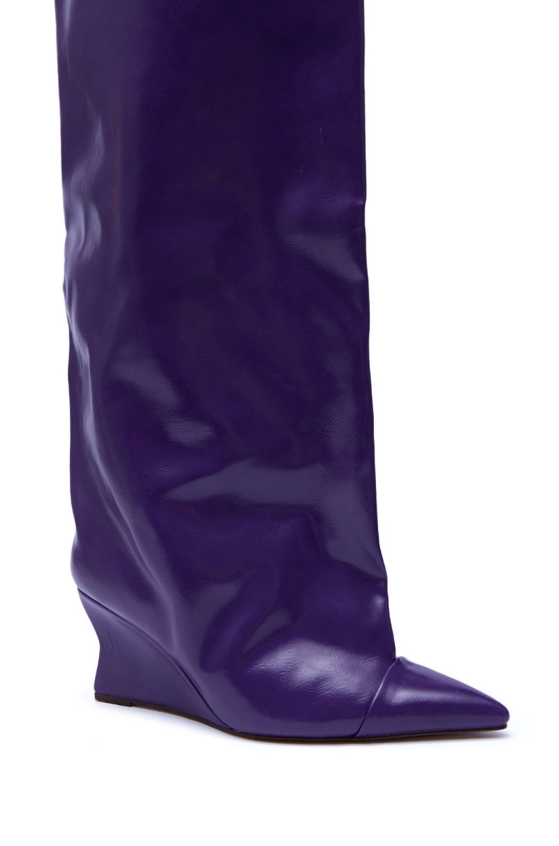AZALEA WANG KENYA PURPLE KNEE HIGH WEDGE BOOT