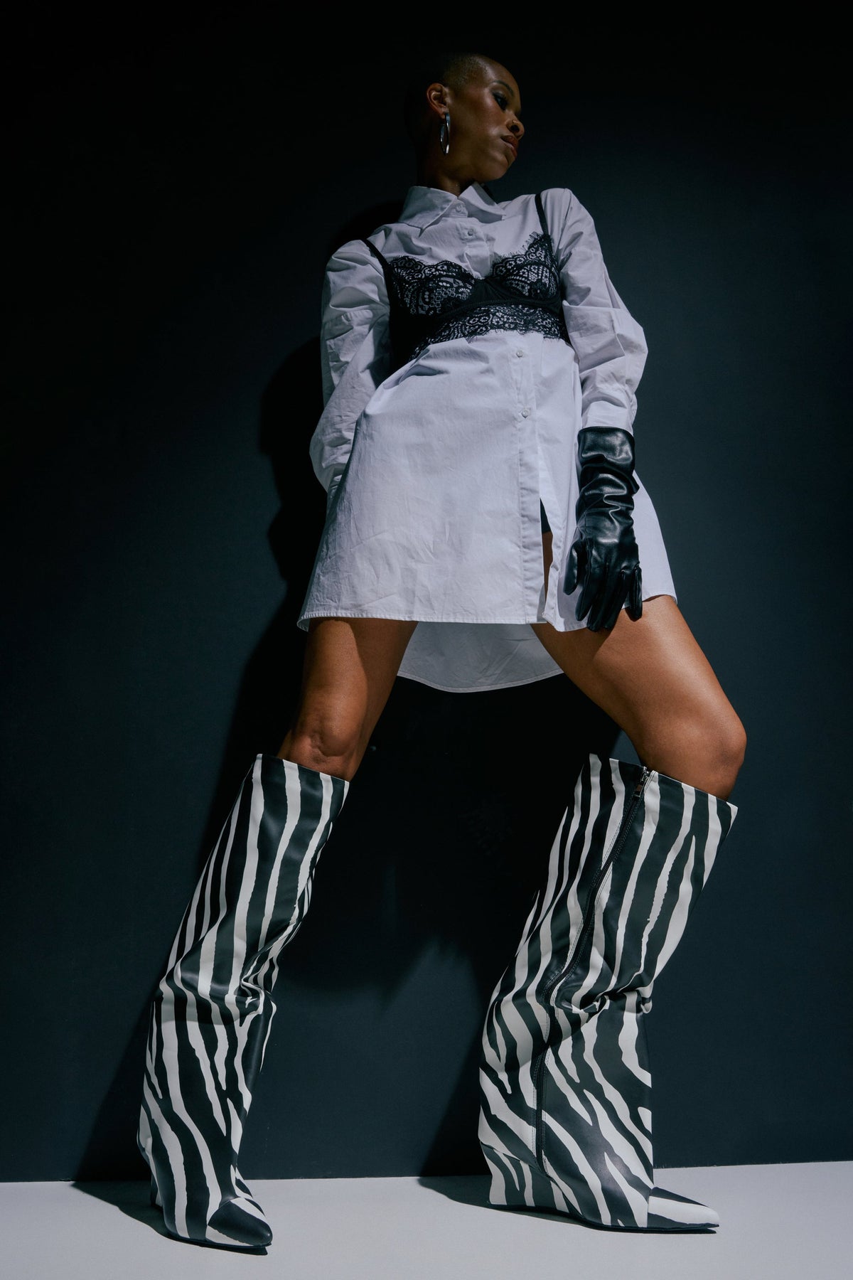 AZALEA WANG KENYA ZEBRA KNEE HIGH WEDGE BOOT