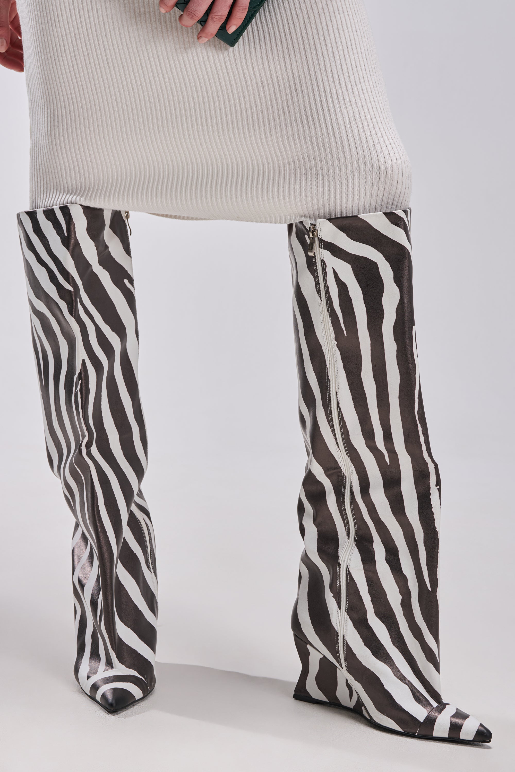 AZALEA WANG KENYA ZEBRA KNEE HIGH WEDGE BOOT