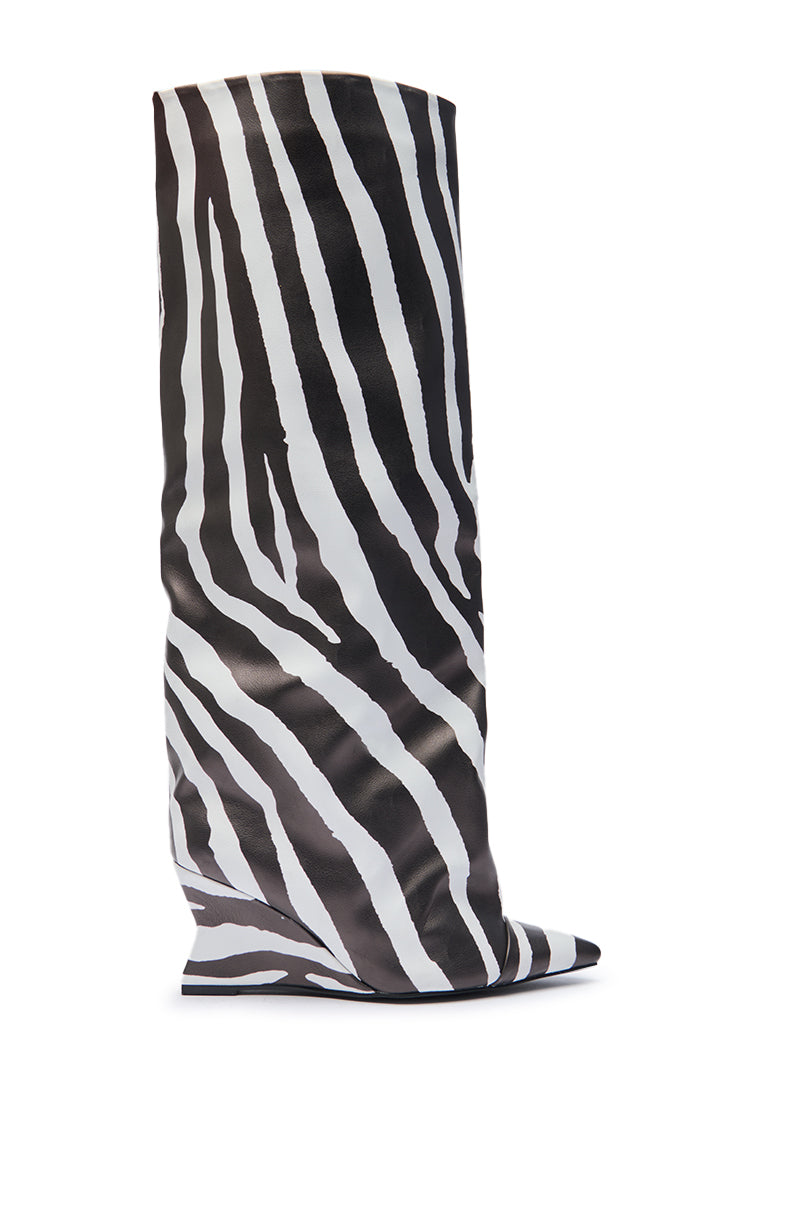 AZALEA WANG KENYA ZEBRA KNEE HIGH WEDGE BOOT