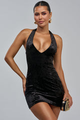 ALL ABOUT THE BODY VELVET MINI DRESS IN BLACK