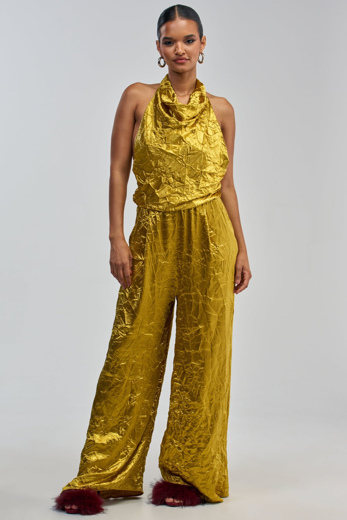 CALLING ALL THE GIRLS SATIN JUMPSUIT IN GOLDEN YELLOW