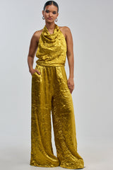 CALLING ALL THE GIRLS SATIN JUMPSUIT IN GOLDEN YELLOW