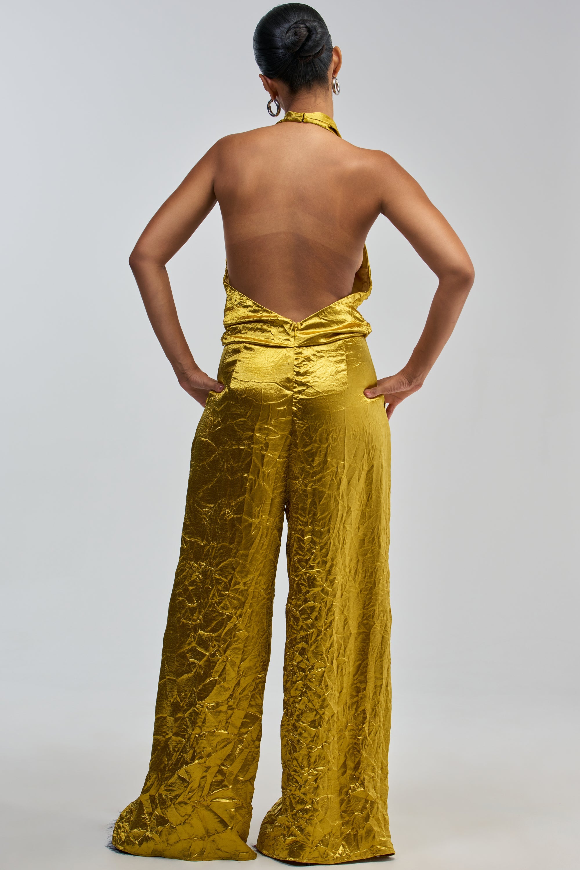 CALLING ALL THE GIRLS SATIN JUMPSUIT IN GOLDEN YELLOW