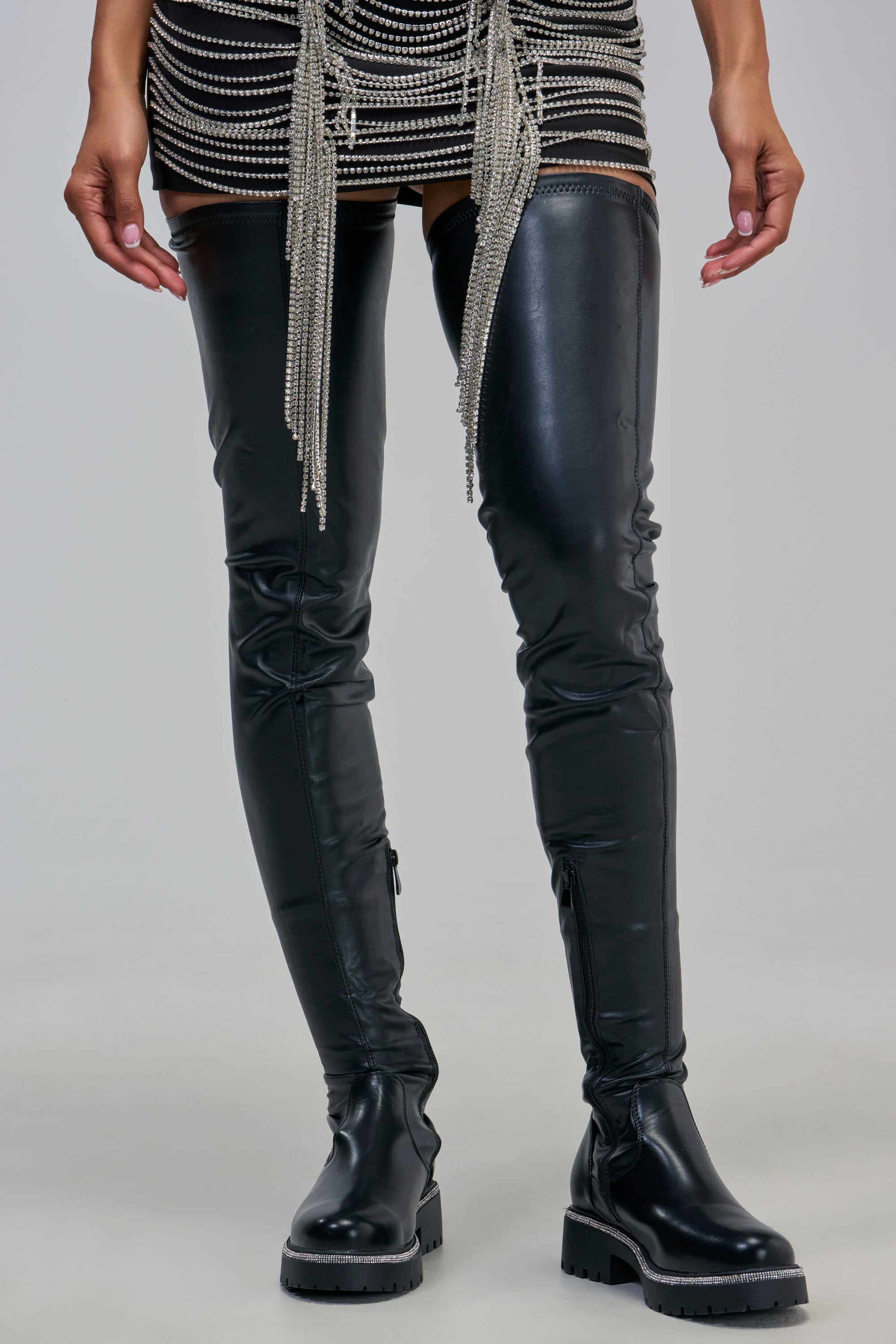 AZALEA WANG NEW RULES THIGH HIGH STRETCH BOOT WITH 4 WAY STRETCH IN BLACK