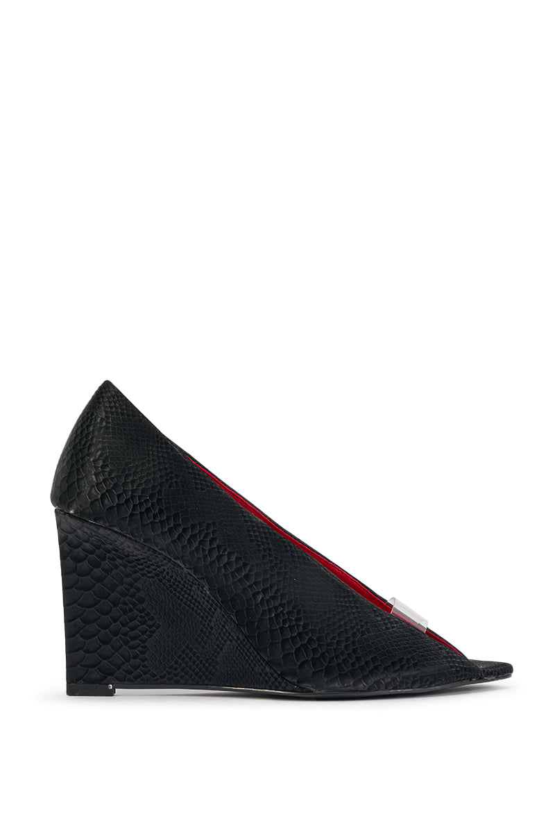 AZALEA WANG NICOLETA BLACK MULTI WEDGE OPEN TOE PUMP