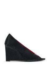 AZALEA WANG NICOLETA BLACK MULTI WEDGE OPEN TOE PUMP