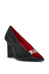 AZALEA WANG NICOLETA BLACK MULTI WEDGE OPEN TOE PUMP