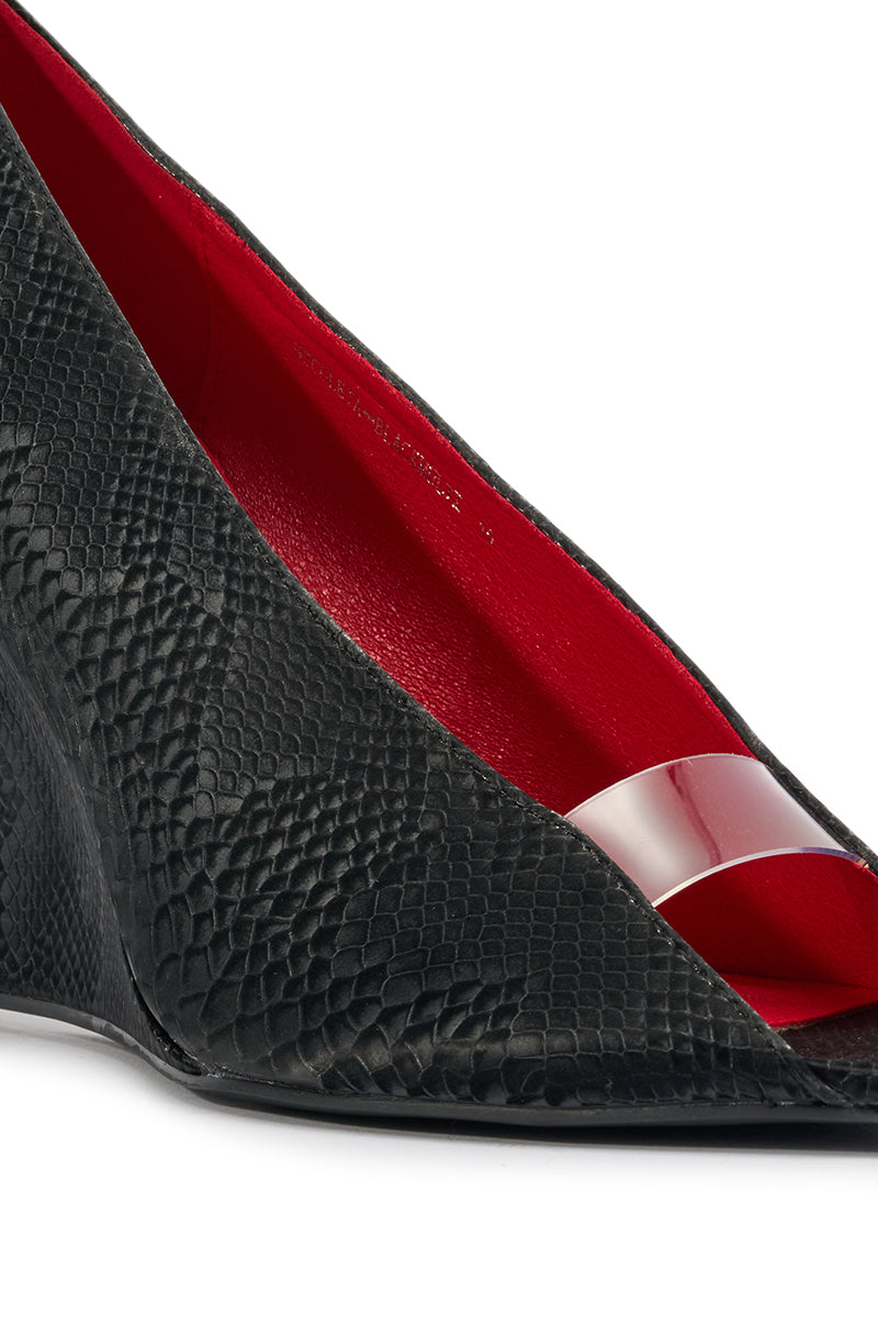 AZALEA WANG NICOLETA BLACK MULTI WEDGE OPEN TOE PUMP