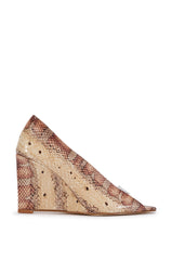 AZALEA WANG NICOLETA NUDE SNAKE PEEP TOE PUMP