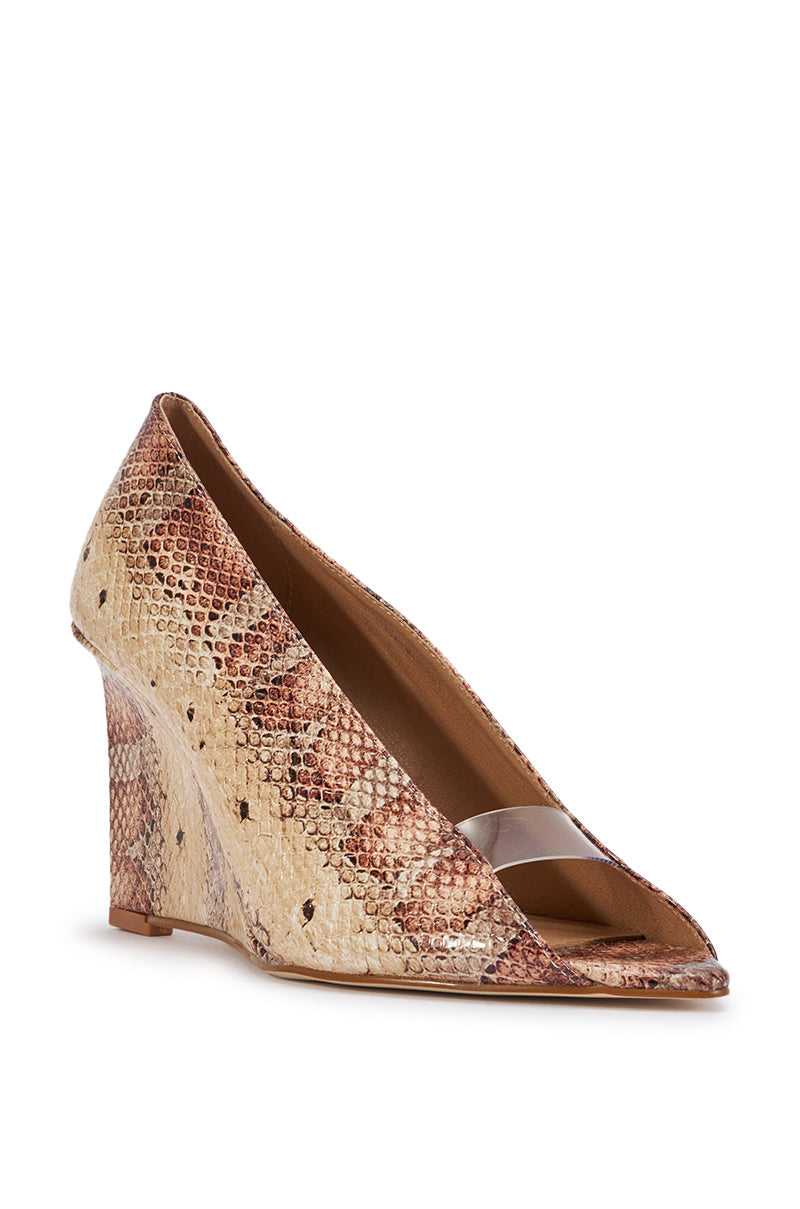 AZALEA WANG NICOLETA NUDE SNAKE PEEP TOE PUMP
