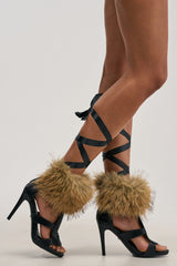 AZALEA WANG NYLA BLACK BROWN FUR LINED SPARKLE SANDAL