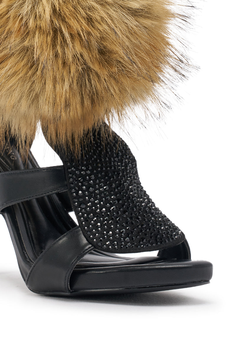 AZALEA WANG NYLA BLACK BROWN FUR LINED SPARKLE SANDAL
