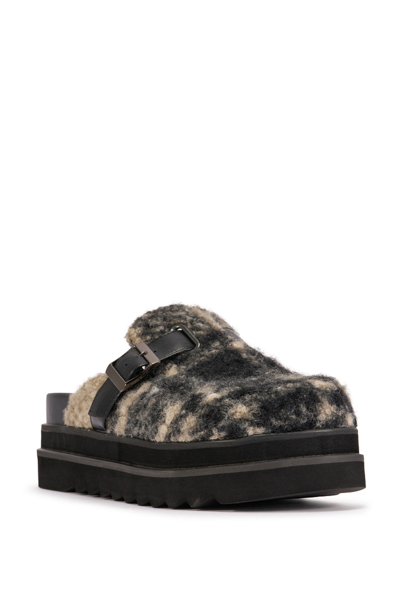 AZALEA WANG OBLIQUE BLACK PLAID FLATFORM CLOG