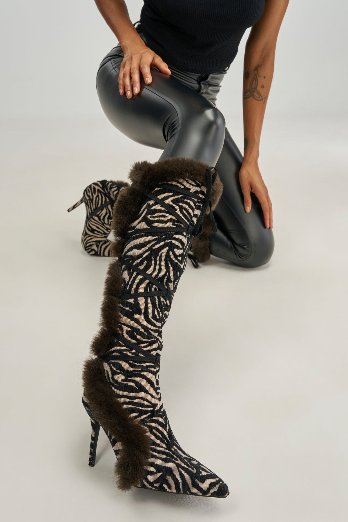 AZALEA WANG PAOLA ZEBRA FUR STILETTO BOOT