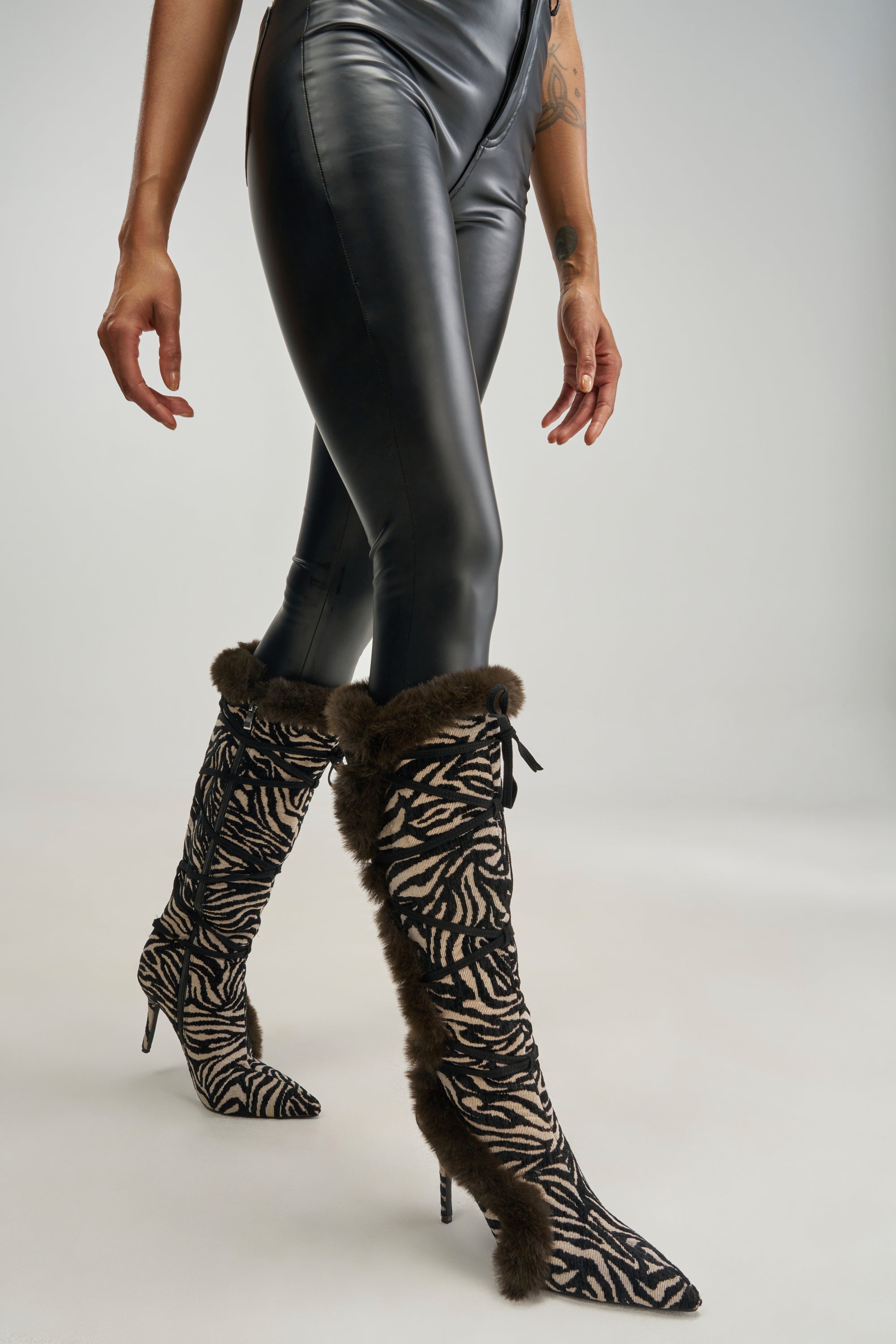 AZALEA WANG PAOLA ZEBRA FUR STILETTO BOOT