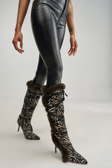 AZALEA WANG PAOLA ZEBRA FUR STILETTO BOOT