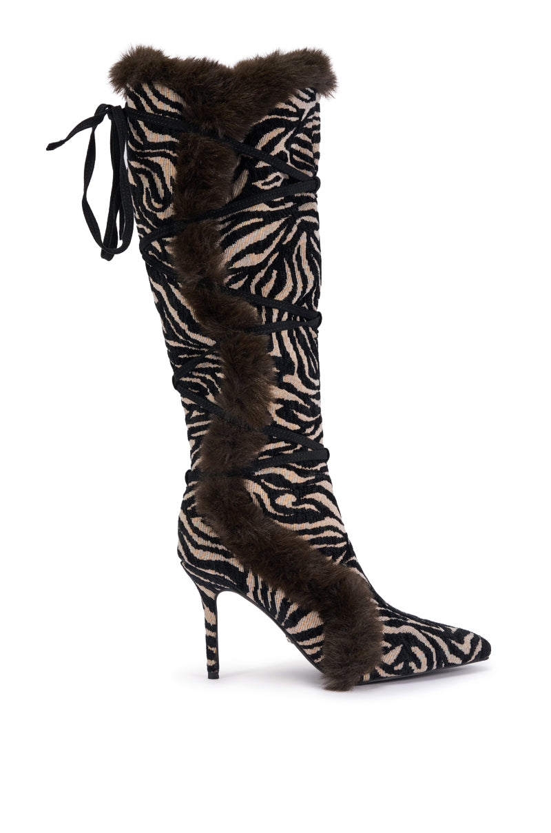 AZALEA WANG PAOLA ZEBRA FUR STILETTO BOOT